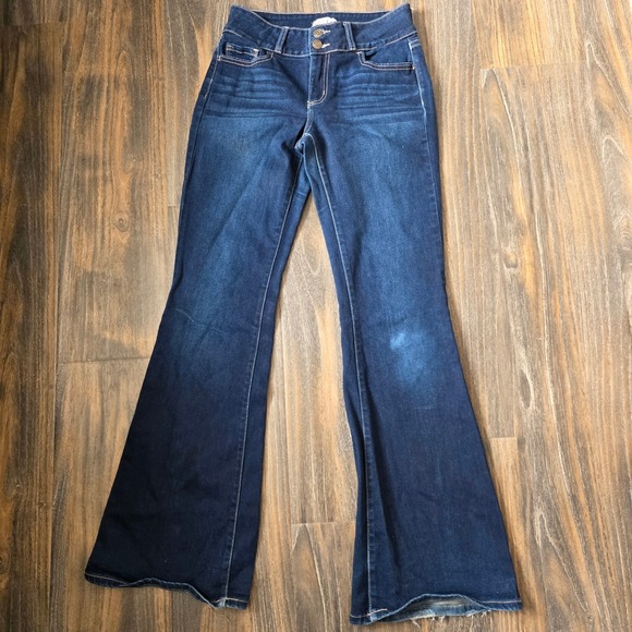 Cello Denim - Cello Womens Dark Wash‎ Flare Jeans Distressed Hem Size 5